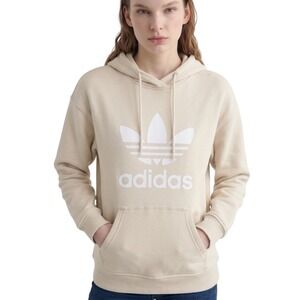 Adidas Originals Womens Trefoil Hoodie Cream Beige Pullover Sweatshirt H06619